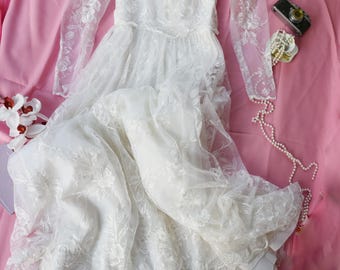Wedding Gown Rare Vintage French Lace: Paris Bridal Couture with Train Gothic Romance