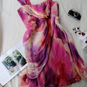 Boho Chic Vintage Dress 100% Pure Silk | Bohemian Midi Dress | Y2K - NWT | Watercolor Print