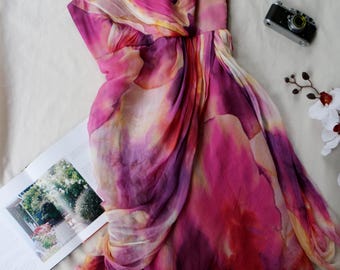 Boho Chic Vintage Dress 100% Pure Silk | Bohemian Midi Dress | Y2K - NWT | Watercolor Print