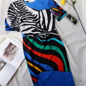 90s color block dress Vtg 90s Rainbow Color Block Stripe Tee Style Dress Size S Retro Colorful