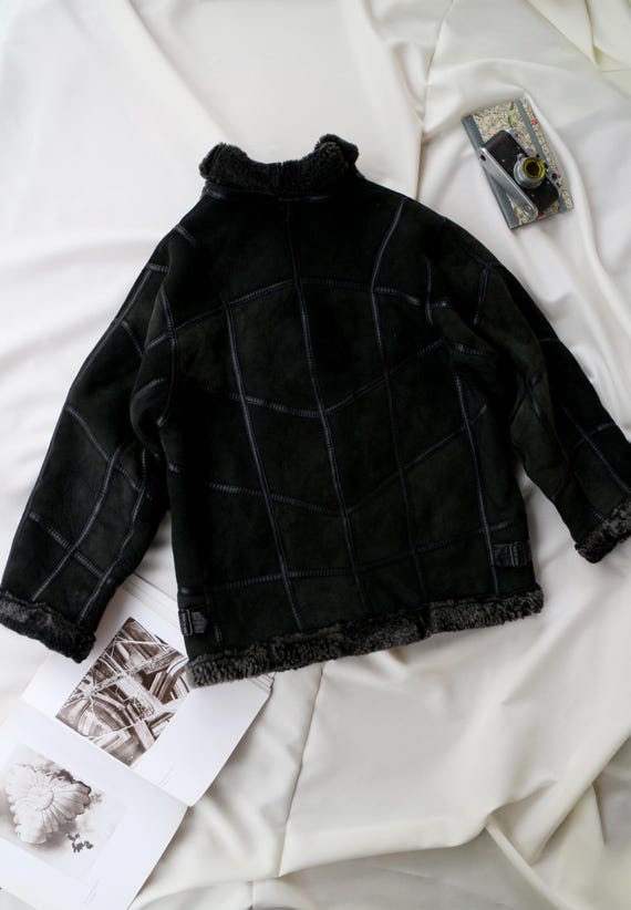 Vintage Italian Shearling Aviator Jacket | Patchw… - image 11