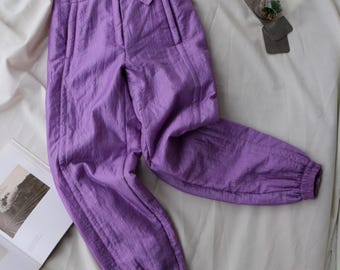 Purple Jogger Pants 80s Vintage LavenderHigh Waist Track Pants Austrian Made Retro Activewear Elastic Waist