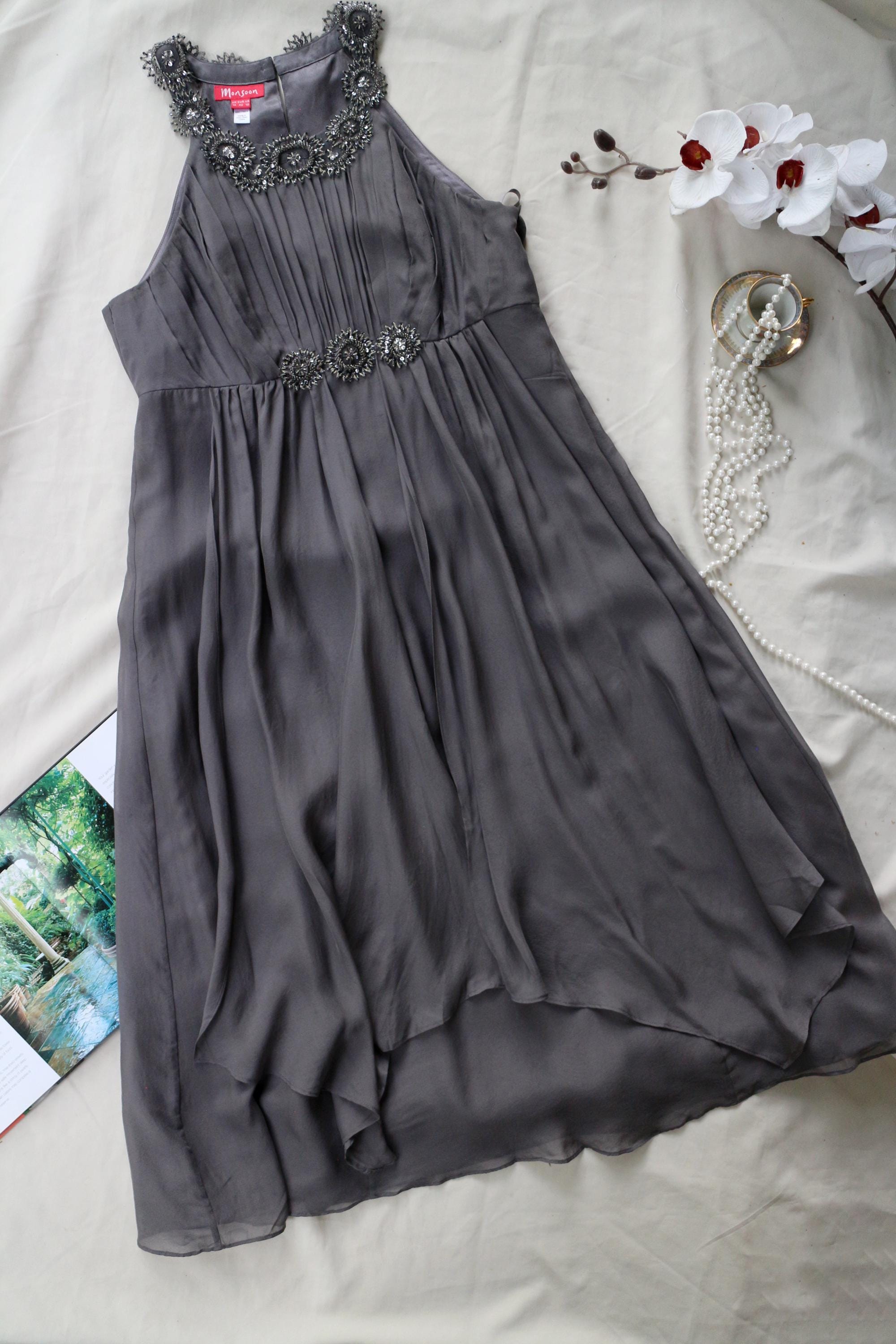 monsoon grey dress Silk PFID|DHU45B_311|PFMW