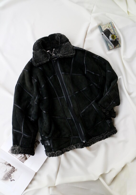 Vintage Italian Shearling Aviator Jacket | Patchw… - image 2