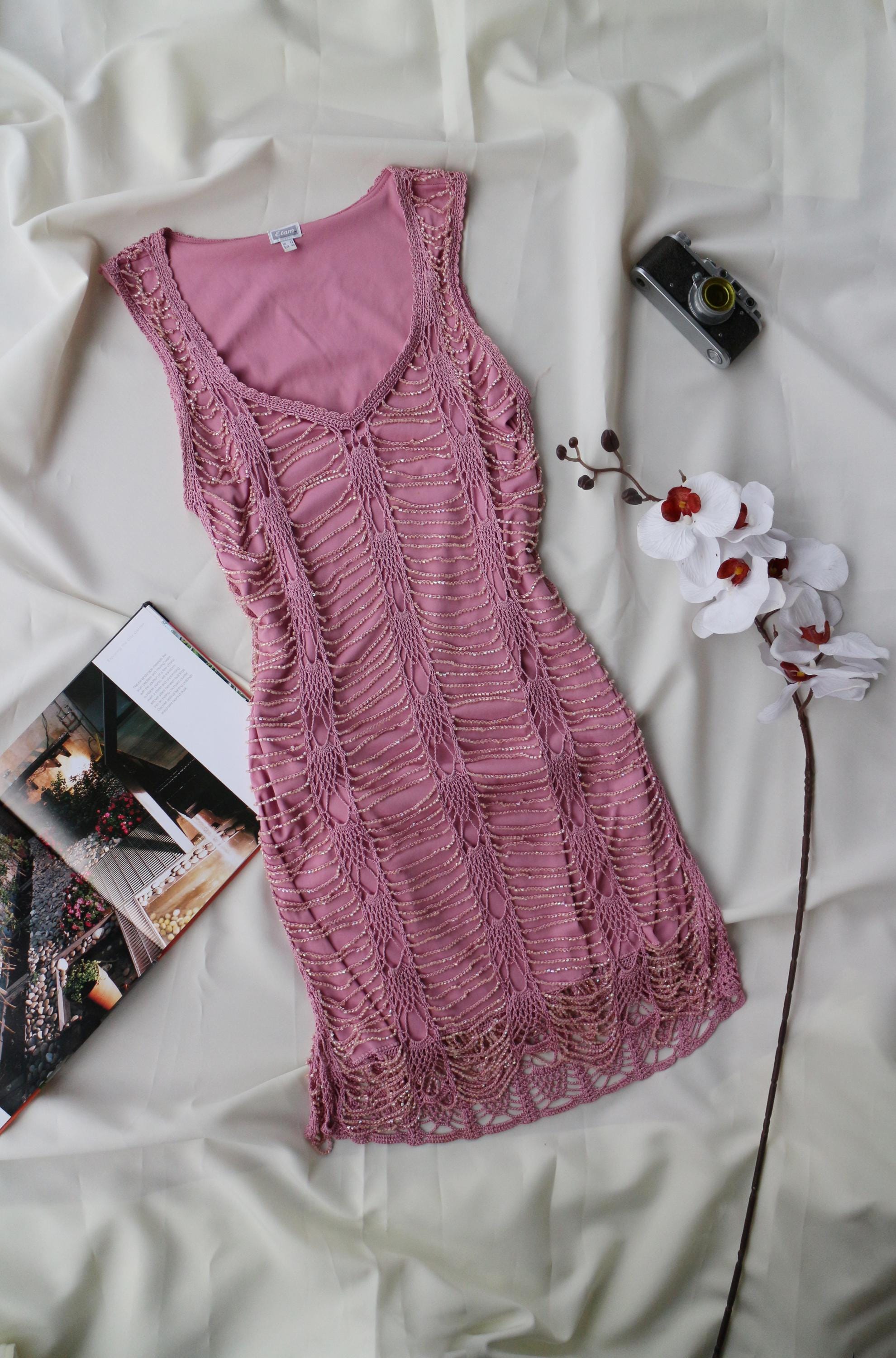 leslie amon tutti frutti beaded mini dress Always Devotion Crochet Midi Dress in Pink Metallic main image 1