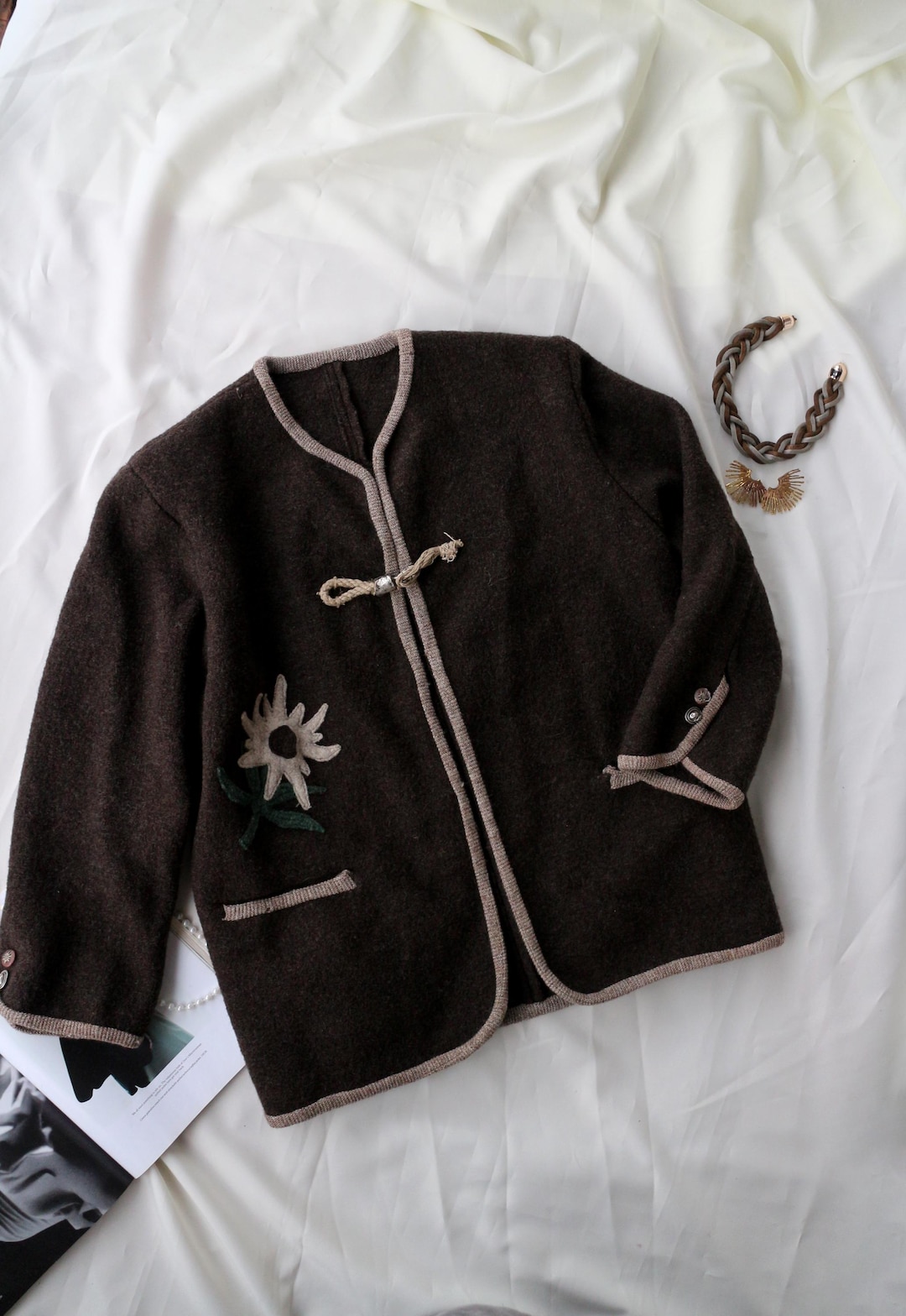 Vintage Tyrolean Wool Jacket Austrian Trachten Edelweiss