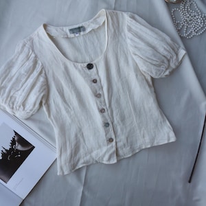 Blusa Lino Crop Top / Scheiber Exclusivo Austria / Manga Puff