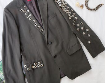 Upcycled HUGO Boss Blazer Studded Eyelet Jacket Designer Punk Blazer Avant Garde Office Goth Streetwear