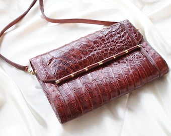 Bolso de hombro vintage de piel de cocodrilo: Catalan Garces, fabricado en España
