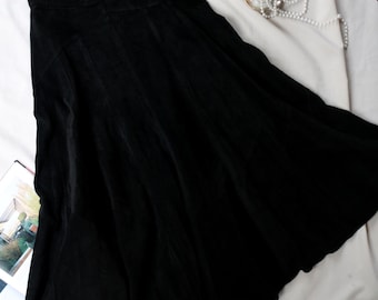 Gonna midi vintage GAP in camoscio nero, gonna a trapezio in vera pelle, stile minimalista anni '90, taglia S-M