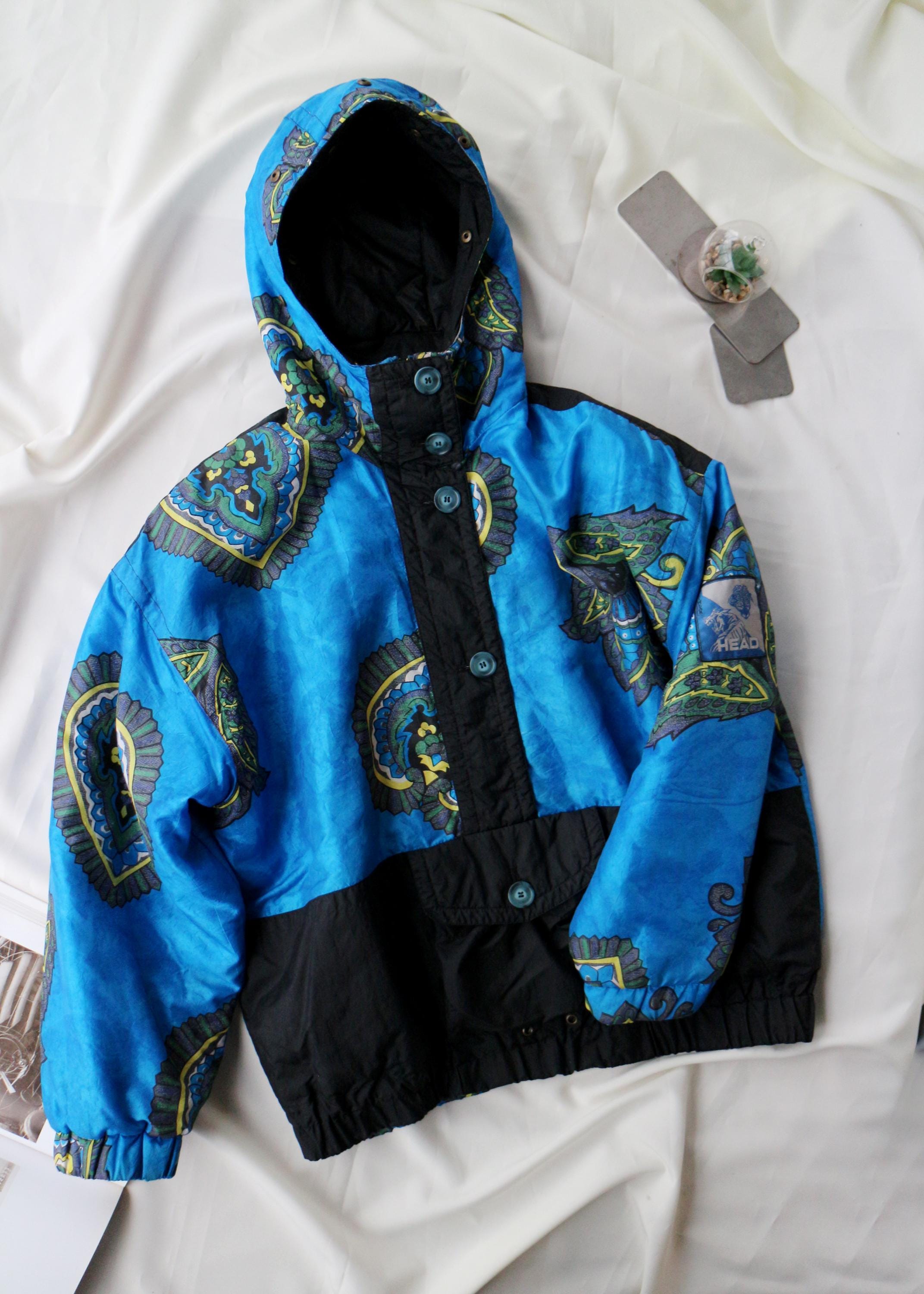 Rare Vintage HEAD Ski Jacket 90s Colorblock Snowboard Coat Paisley 