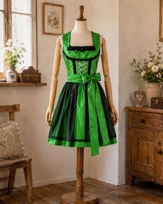 Dirndl Dress Green Nockstein Trachten Brocade Oktoberfest Austrian Traditional Folk
