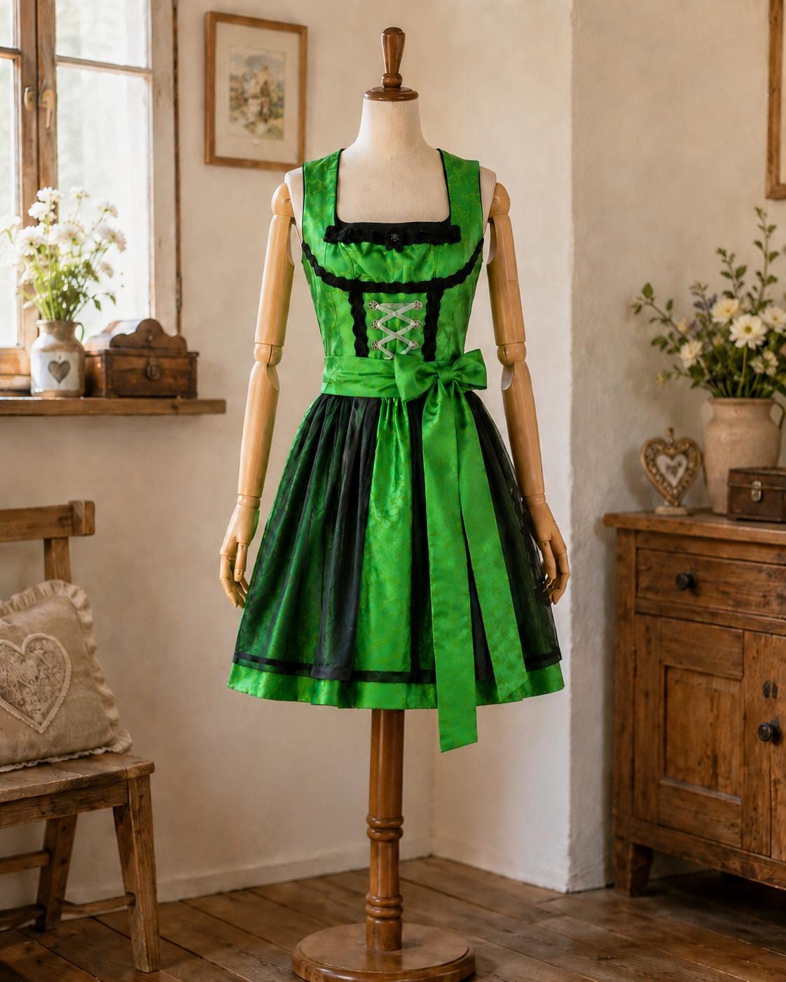 oktoberfest dress green Dirndl Nockstein Trachten Brocade Austrian Traditional Folk Dirndl dresses