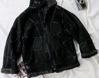 Vintage Italian Shearling Aviator Jacket | Patchwork Leather Bomber