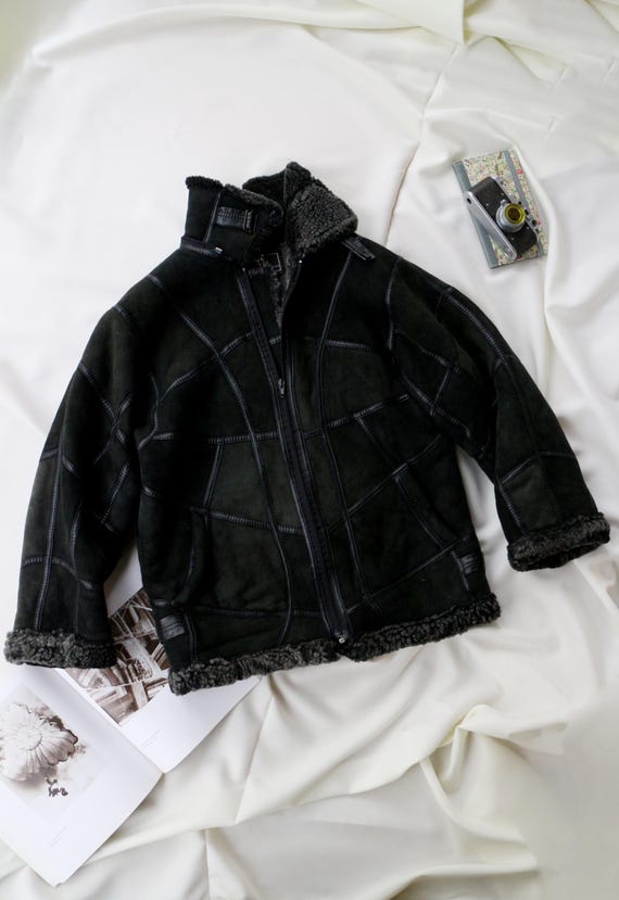 Vintage Italian Shearling Aviator Jacket | Patchw… - image 1