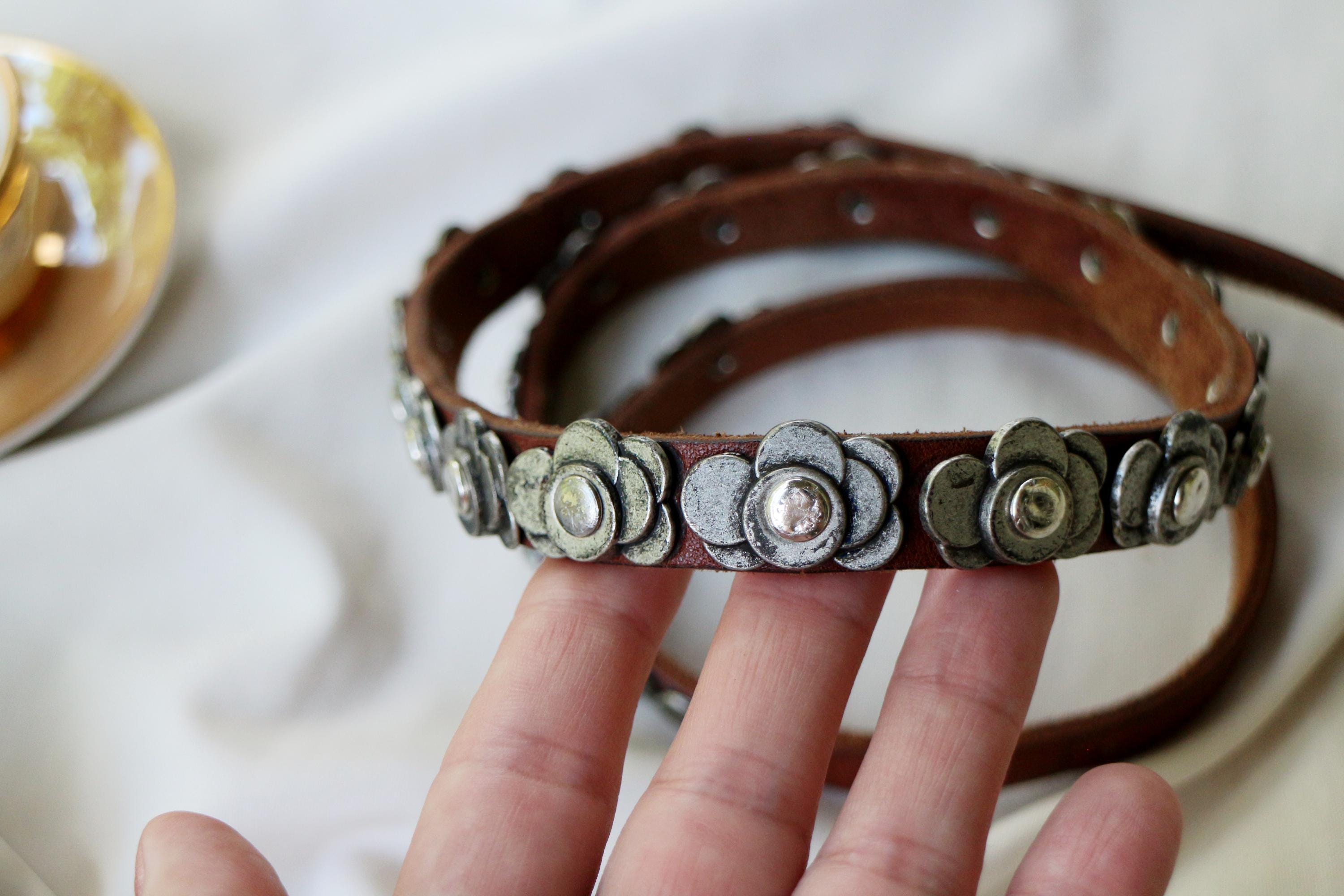 Vintage 90\'s Brown Belt XL Western mixed metal boho cowgirl daisies artisan Amazon.com: TRIWORKS Women Western Concho Leather Belt  main image 2