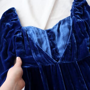 Vintage Velvet Dress Royal Blue Silk V-Neck Puff Sleeve Button Front Romantic Medieval Dark Academia Evening Gown Balletcore image 13