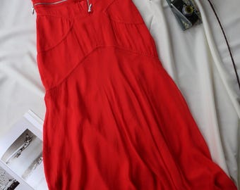 Vintage Red Silk Dress | Silver Zipper Detail, Elegant Evening Gown