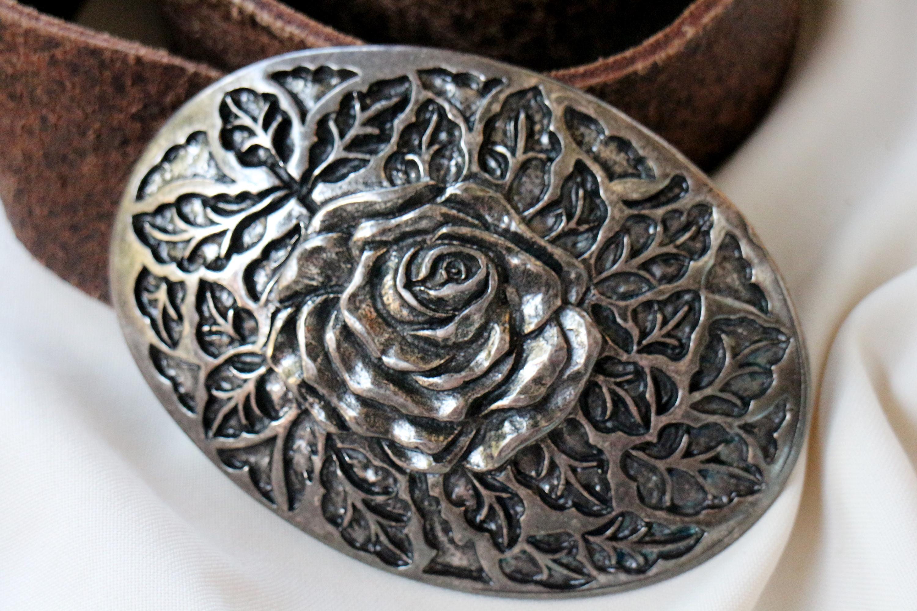 Vintage Women’s Natural Tan Leather Belt Silver Ornate Flourish Buckle Italy M Vintage Italian Belts for Women - Etsy main image 2