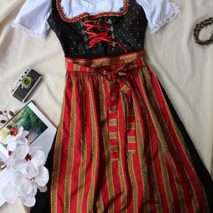 vintage dirndl dress Linen German: Embroidered Edelweiss, Folk Costume Cottagecore featuring classic polka dots patterned Schneberger Trachten Couture Dirndl bordeaux