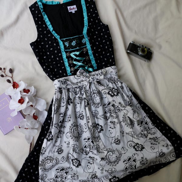 Dirndl Dress Vintage Floral Print: Black Austrian Oktoberfest Costume