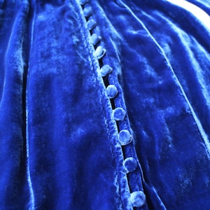Vintage Velvet Dress Royal Blue Silk V-Neck Puff Sleeve Button Front Romantic Medieval Dark Academia Evening Gown Balletcore image 8