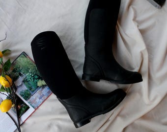 Vintage Mudruckers Wellington Boots: Black Neoprene Waterproof Rain Boots