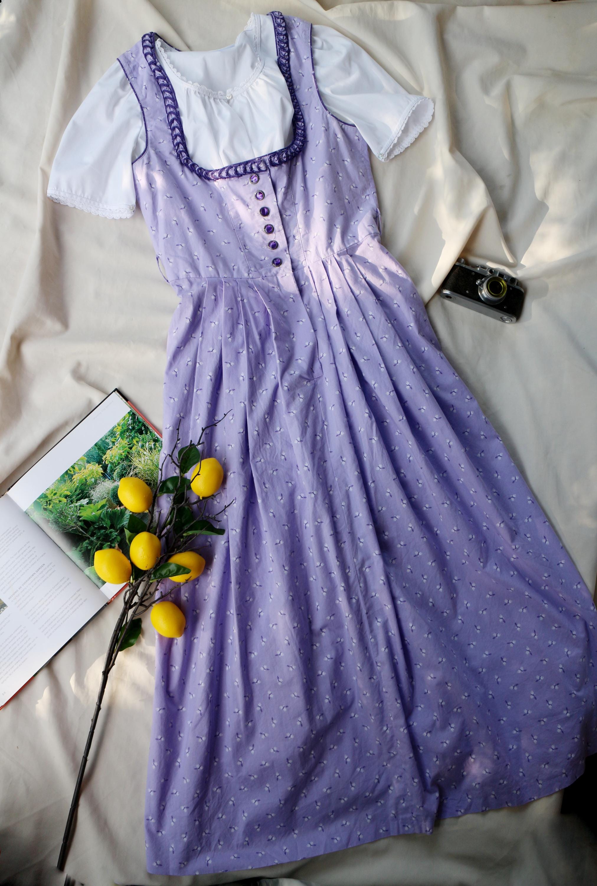 purple dirndl dress Royal Bavarian: Long Purple Womens Dirndl Dress Set, Oktoberfest Attire 0