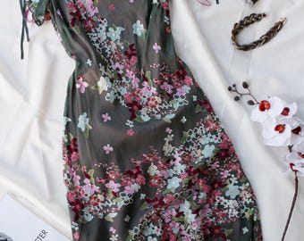 Silk Floral Dress Vintage Monsoon  Sheer Romantic Garden Party Cottagecore Summer Wedding Guest 90s Y2K Feminine Ethereal