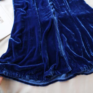 Vintage Velvet Dress Royal Blue Silk V-Neck Puff Sleeve Button Front Romantic Medieval Dark Academia Evening Gown Balletcore image 4