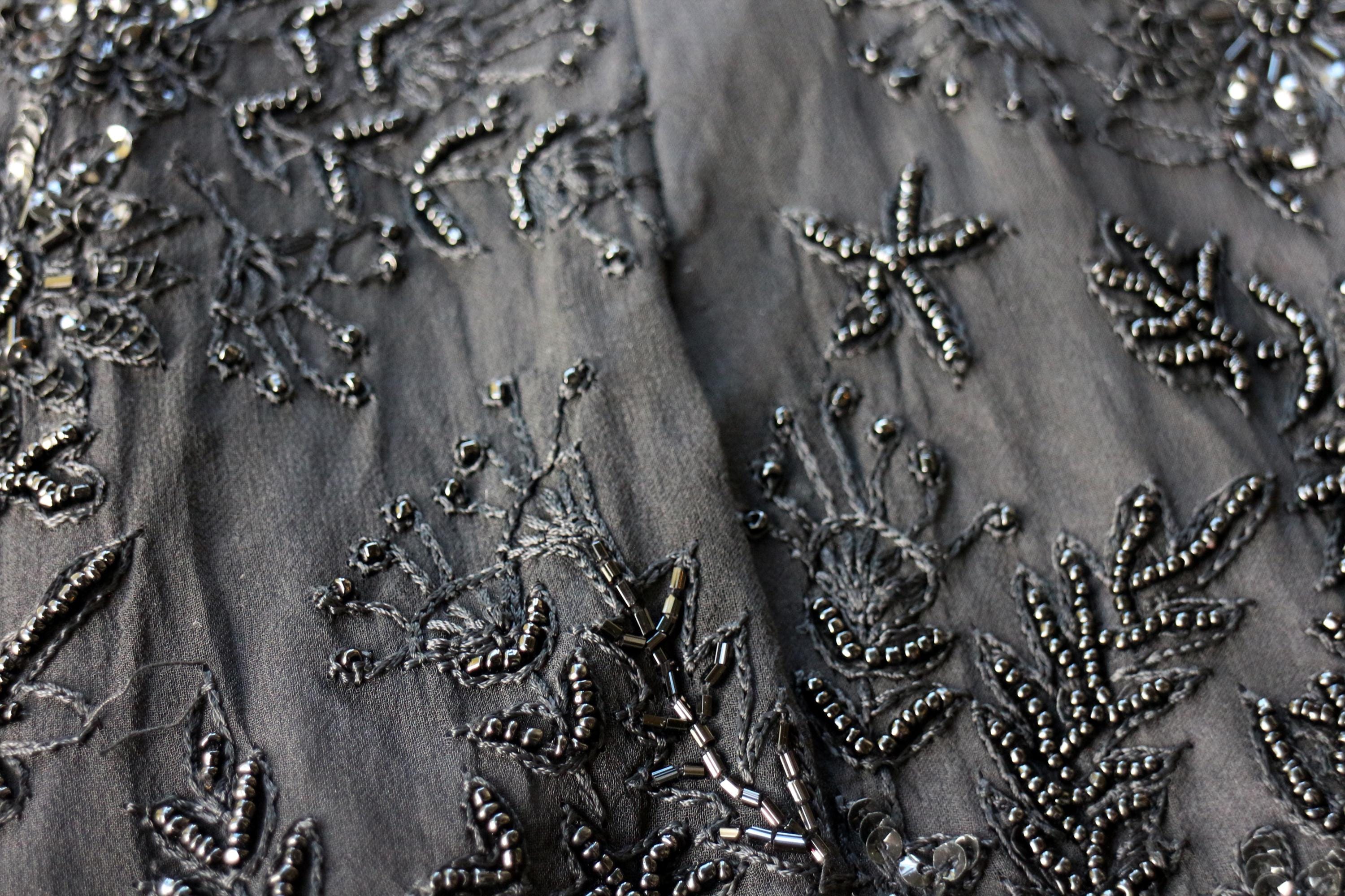 Vintage Black Frank O sequin appliqué with wisp Vintage 1970s Black Silk Sequin, Bead and Applique Jacket in  main image 4