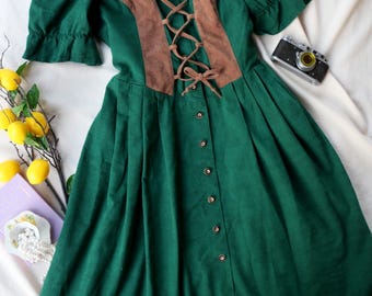 Dirndl Green Dress Trachten Mode Lace-Up Bodice Folk Costume Authentic Austrian
