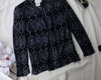 Chaqueta vintage de seda con cuentas de Papell Boutique: Blazer de noche con lentejuelas estilo art déco, talla M