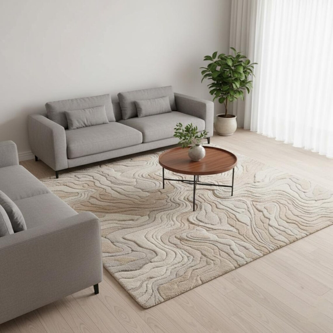 Wool Wave Rug Hand Tufted Wool Wave Rug – 3D Topographic Design, Neutral Colors। - Etsy