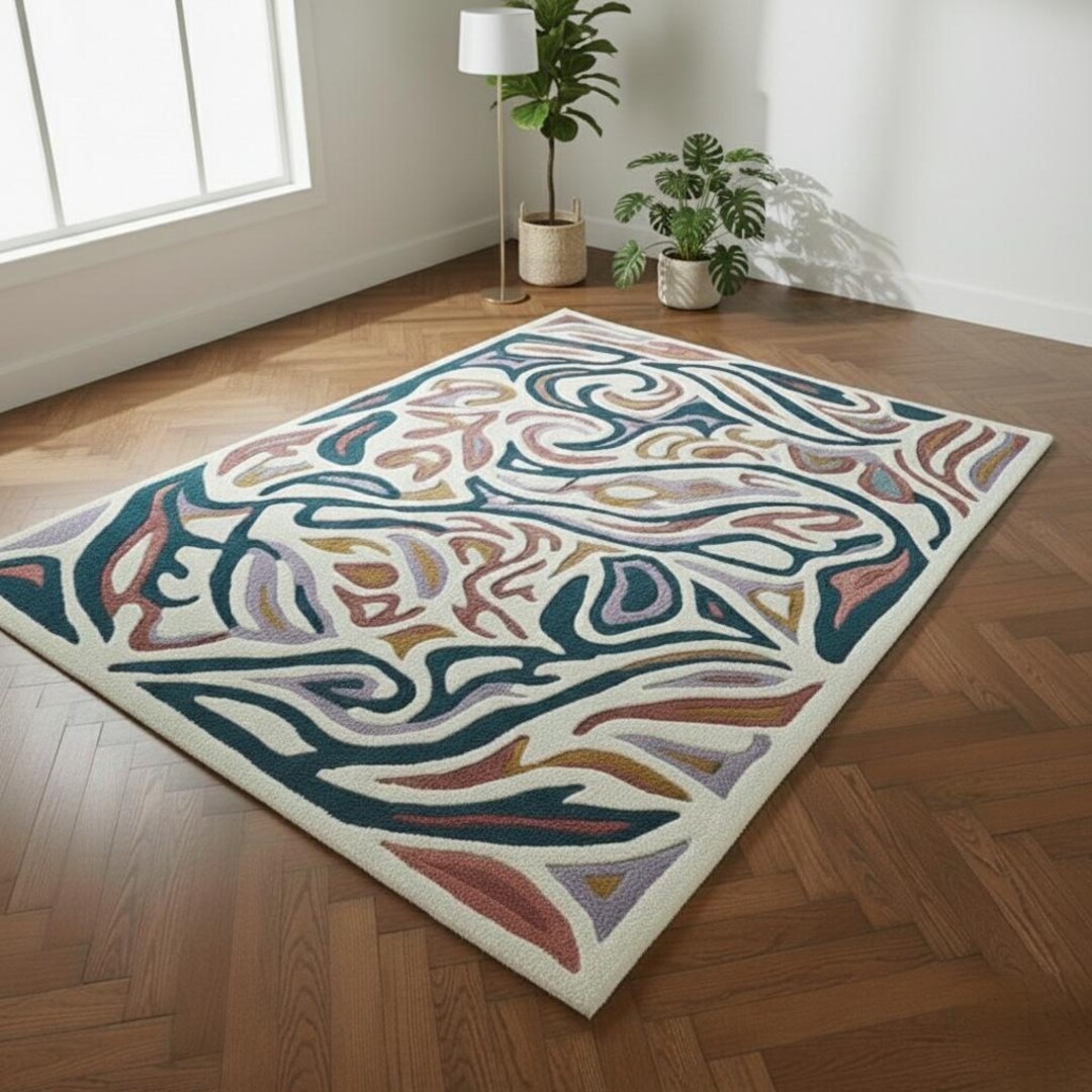 Hand-tufted Wool Rug – Modern Abstract Swirl Design, Indian ...
