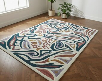 Hand-Tufted Wool Rug – Modern Abstract Swirl Design, Indian Craftsmanship।