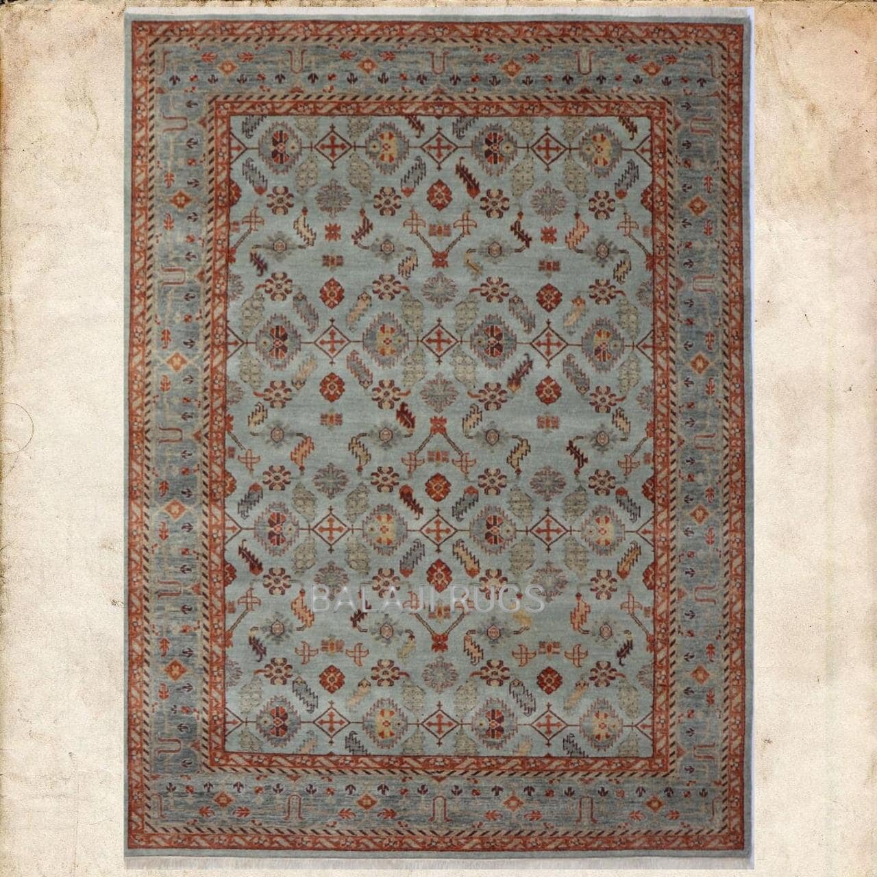 Hand Knotted Turkish Oushak Rug: Light Blue Wool, Floral Design, 9x12 ft