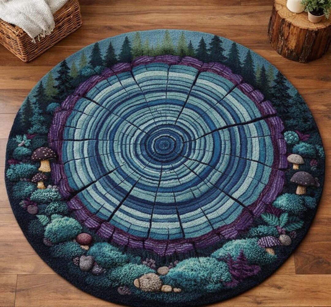 Handmade Wool Tree Ring Rug – Forest Core Mushroom Carpet। - Etsy