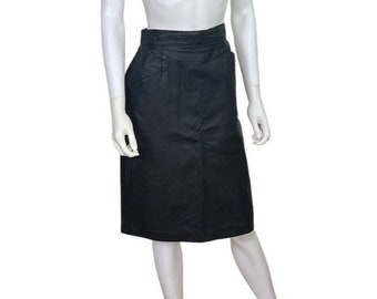 Vintage 80s Black Leather High Waist Pencil Skirt