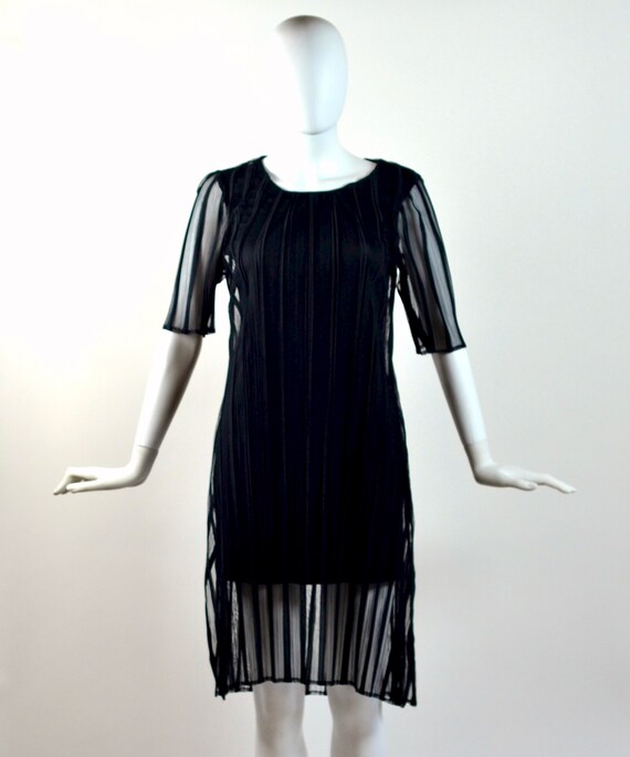 Vintage Sheer Black Pleated Dress