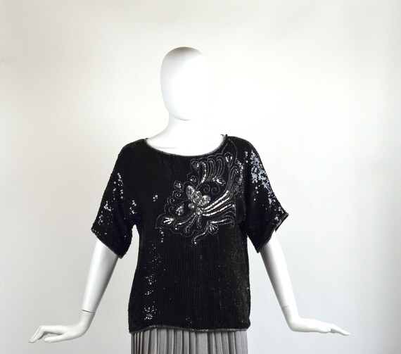 Vintage Floral Sequin Blouse