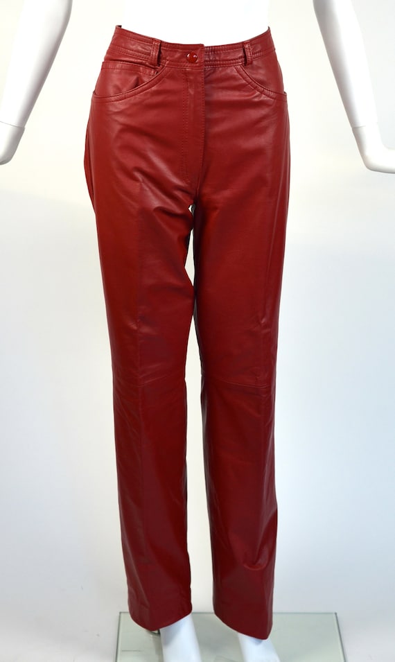 Vintage Red Leather Moto Pants
