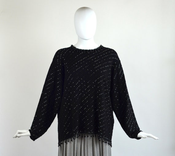 Vintage Lord and Taylor Black Beaded Sweater - image 1