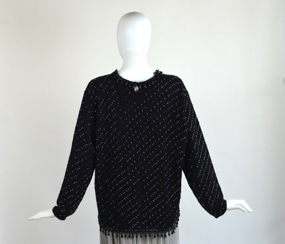 Vintage Lord and Taylor Black Beaded Sweater - image 3