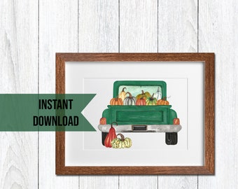 Vintage Truck Green Antique Truck Wall Art Printable Truck Filled With Pumpkins Wall Art Autumn Wall Art Fall Pumpkin Wall Art Thanksgiving