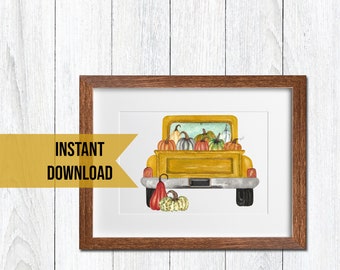 Vintage Truck Yellow Antique Truck Wall Art Printable Truck Filled With Pumpkins Wall Art Autumn Wall Art Fall Pumpkin Wall Art Thanksgiving