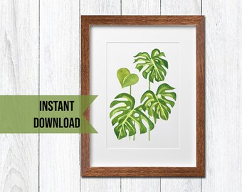 Wall Art Monstera Printable Boho Wall Art Biophilic Printable Wall Art Watercolor Wall Art Printable Green Plant Wall Art Modern Printable