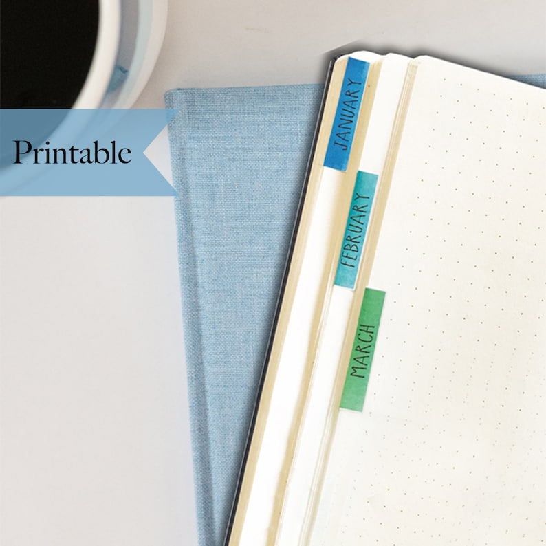 Monthly Planner Tabs Printable Flush Mount Bullet Journal Tabs