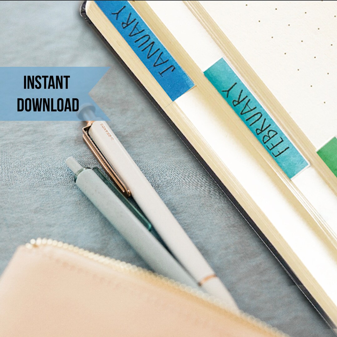 Monthly Planner Tabs Printable Flush Mount Bullet Journal Tabs