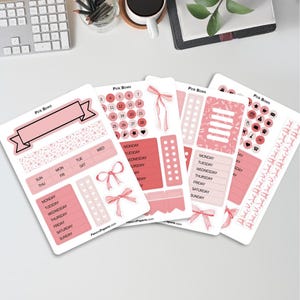 Pink Bow Planner Stickers Coquette Stickers for Bullet Journal Method Pink Bow Monthly Planner Stickers Coquette Monthly Layout Coquette
